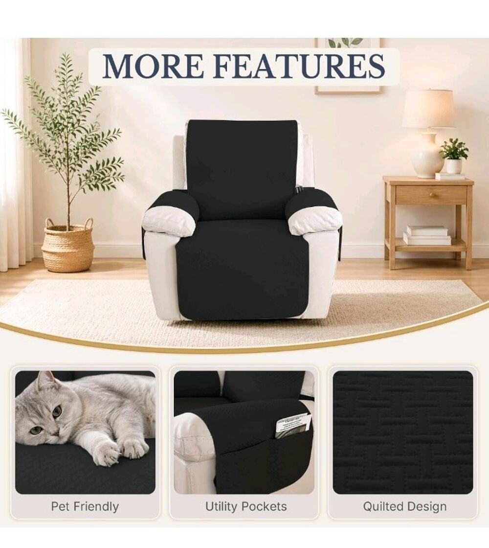 Waterproof Recliner Chair Covers,Non-Slip Chair Cover,Black
